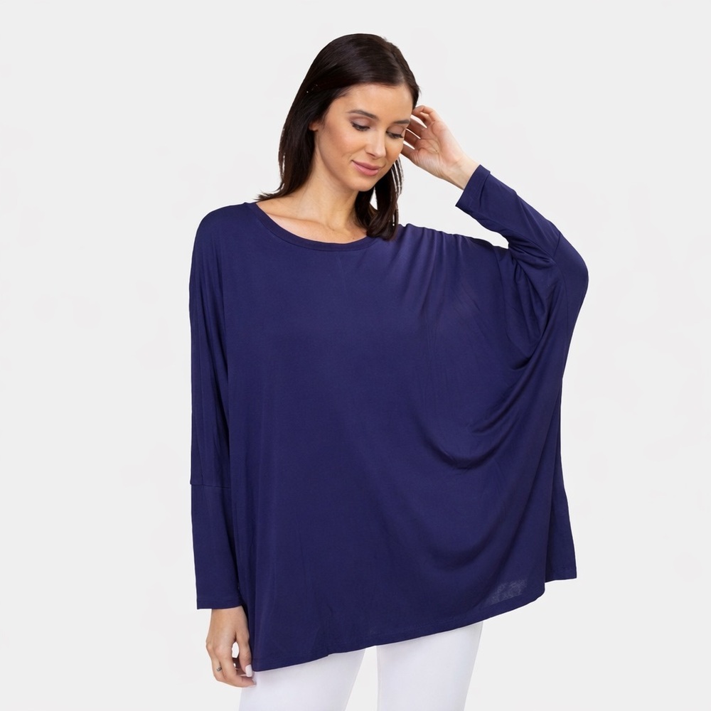 CLEARANCE Effortless Style Dolman Oversized Tunic Top Navy Blue Size Medium